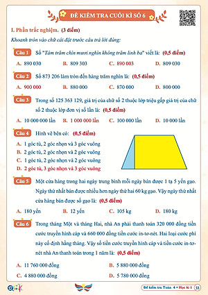 Sách Đề Kiểm Tra Toán Lớp 4 - Học Kì 1 - Cánh Diều (1 cuốn) - Bản Quyền