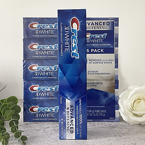 SET 5 TUÝP KEM ĐÁNH RĂNG CREST 3D WHITE ADVANCED TRIPLE WHITENING 158Gx5 HÀNG NHẬP MỸ KHÁNG KHUẨN TRẮNG RĂNG THƠM MIÊNG( MẪU MỚI )