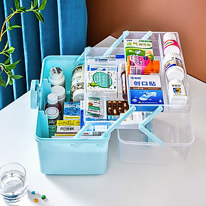 Hộp Đựng Thuốc Y Tế, Hộp Thuốc Y Tế Gia Đình Kích Thước 34cm x 21.5cm x 19cm, Hộp Thuốc 3 Tầng Mở 180 Độ Có Quai Xách Tiện Lợi Giao Màu Ngẫu Nhiên