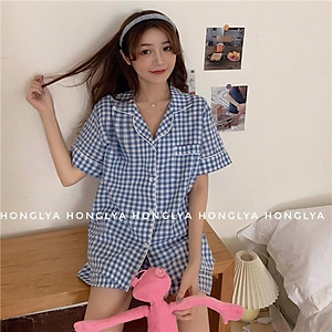 Bộ ngủ cộc cộc kẻ caro siêu dễ thương Pijama kẻ caro Pizama dễ thương Pyjama