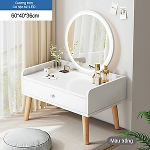 Bàn trang điểm ngồi bệt tích hợp đèn LED có nút cảm ứng thông minh chân gỗ tự nhiên phong cách Bắc Âu