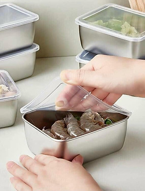 SET 5 HỘP INOX SUS304 ĐỰNG THỰC PHẨM CÓ NẮP ĐẬY HÀNG DÀY ĐẸP