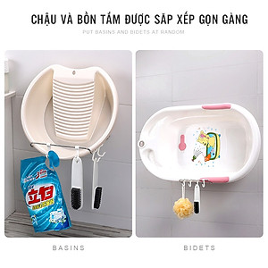 Giá Treo Rổ Rá, Thau Chậu và Dụng Cụ Bếp Dán Tường Không Khoan Đục Kèm 4 Móc Treo Đồ Tiện Lợi MTC1