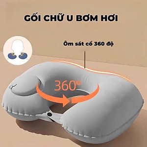 Gối hơi kê cổ bơm tự động, mềm mại, thiết kế hình chữ U giúp giảm đau cổ, có nút cài, phù hợp cho văn phòng và du lịch  Phượt Dã Ngoại Đi Chơi Quà Tặng Nam Nữ