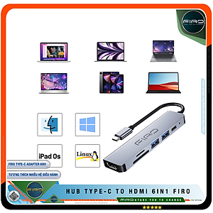 Hub Type-C To HDMI FIRO 6in1 Chuẩn HDTV - Hub Chuyển Đổi Type-C Chia 6 Cổng - 1 Cổng HDMI/HDTV 4K, 2 Cổng USB 3.0, 2 Khe Đọc Thẻ TF Và SD, 1 Cổng Sạc Nhanh Type C PD - Kết Nối Tốc Độ Cao - Dùng Cho Smartphone/Laptop/PC/Tivi/Playstation – Hàng Chính Hãng