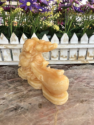 Tượng Phật Di Lặc kéo bao tiền phong thủy đá ngọc hoàng long trang trí bàn làm việc - Dài 15cm