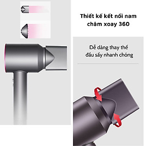 Máy sấy tóc công suất cao 1600W, máy sấy tóc ion âm, có chế độ sấy lạnh, kèm 5 đầu sấy tạo kiểu, BH 12 tháng - Hàng chính hãng
