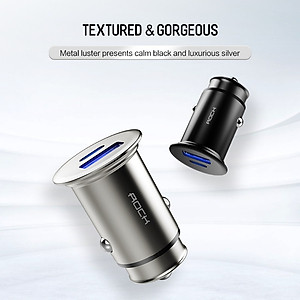 Tẩu củ sạc nhanh 30W đa năng cổng Type-C PD và USB hiệu Rock Metal Mini cho xe hơi / xe ô tô hỗ trợ Quick Charge 3.0 / Quick Chagre 4.0 - Hàng nhập khẩu