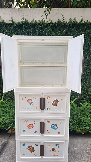 Tủ Nhựa Gấp Gọn Hoạt Hình Có Ngăn Treo Quần Áo Nubie, Hộp Gấp Đựng Đồ Thông Minh, Tháo Lắp Dễ Dàng, Có Thể Tách Tầng