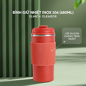 Ly giữ nhiệt inox 304 Elmich EL8345 480ml, Hàng chính hãng, lớp silicone chống trượt - JoyMall
