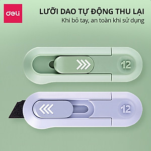 Dao Rọc Giấy Mini Deli Rọc Giấy Lưỡi SK5 Chống Gỉ Sắc Bén Lưỡi Dao Tự Thu Dao Rọc Giấy Unbox Học SInh Văn Phòng