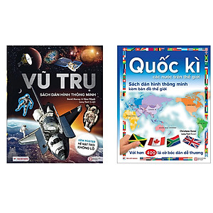 Combo: ( Trọn Bộ 2 Cuốn)  Bộ Sách Quốc Kì Các Nước Trên Thế Giới + Vũ Trụ : Sách Dán Hình Thông Minh Kèm Bản Đồ Thế Giới - Với Hơn 400 Lá Cờ Bóc Dán
