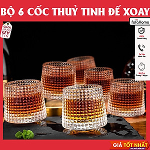 Bộ 6 Cốc Thủy Tinh, Ly Thủy Tinh Xoay Cao Cấp Đế Lồi, Ly Ngoại Họa Tiết Hiện Đại Dày Dặn Chịu Nhiệt Tốt