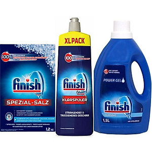 Combo Nước rửa bát Finish 1L + Muối rửa bát Finish 1.2kg + Nước làm bóng bát Finish 800ml dúng cho máy rửa bát