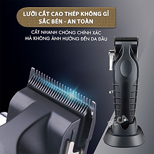 Tông đơ cắt tóc chuyên nghiệp Kemei KM-2296 lưỡi cắt mạ carbon công suất mạnh mẽ 5W pin khỏe lithium - Chính hãng