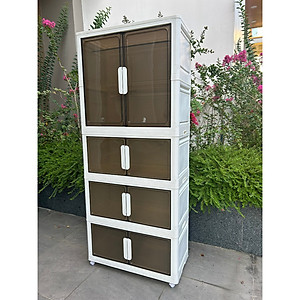 Tủ Nhựa Gấp Gọn Nubie Ngang 60/70/80cm Có Ngăn Treo Quần Áo, Đựng Đồ Dùng Size Lớn, Bánh Xe Xoay