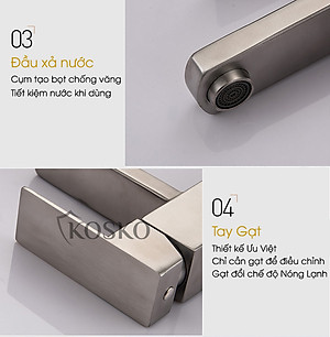 Vòi lavabo nóng lạnh inox 304 KOSKO, vòi sen tắm nóng lạnh chất lượng LOẠI 1