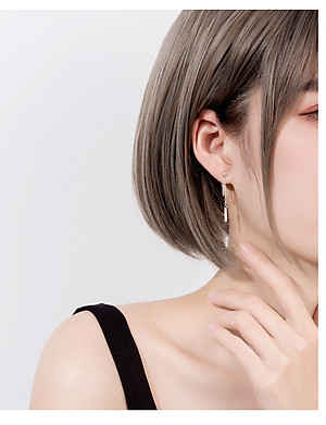 Bông tai xích mỏng thả thanh Titan chữ nhật năng động thu hút