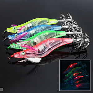 Mồi tôm câu mực điện tử LED xuống nước là sáng