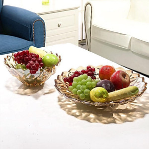 COMBO 2 ĐĨA THỦY TINH CAO CẤP ĐỤNG BÁNH KẸO HOA QUẢ MÀU VÀNG - ANTH688