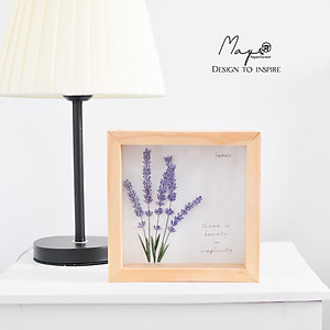 Tranh Hoa Giấy Handmade Trang Trí - Hoa Oải Hương MAYPAPERFLOWER Khung Gỗ Size 19x19cm