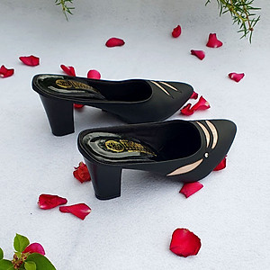Sục nữ cao gót 7cm da mềm mại màu đen Trường Hải S112