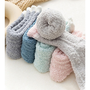 Combo 5 đôi Tất vớ cổ cao nữ len bông tất lông cừu giữ ấm chất bông xù