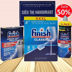 Combo Viên rửa bát Finish Classic 90 viên hương chanh + Muối Finish 1.5kg + Nước làm bóng Finish 750ml