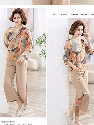 Đồ bộ trung niên cho bà cho mẹ, chất liệu Lụa Hàn mát, thấm hút mồ hôi, đồ bộ nữ kiểu set đi chơi , bộ đồ trung niên, Nesa Shop