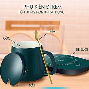 Cốc Hâm Nóng Đồ Uống Kèm Đế Điện, Bộ Ly Sứ Kèm Đế Điện Hâm Nóng Trà, Cafe, Hâm Sữa Kèm Thìa Vàng, Hộp Sang Trọng Giao Màu Ngẫu Nhiên