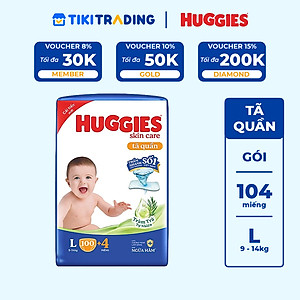 Tã quần Huggies Skin Care Mega Jumbo L100+4 miếng với tràm trà dịu da