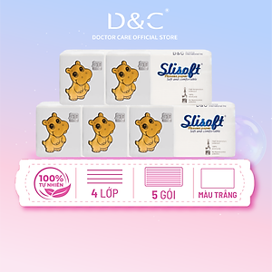 Combo 5 Giấy ăn Slisoft Trắng tự nhiên đa năng,khăn giấy rút không chất tẩy trắng an toàn cho cả gia đình