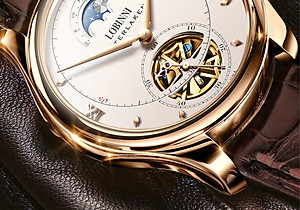 Đồng hồ nam chính hãng LOBINNI LB13023G-D1 hàng mới 100%,Kính sapphire ,chống xước,chống nước 50m,mặt trắng vỏ vàng hồng dây da nâu xịn, thép không gỉ 316L,Đồng hồ cơ (Automatic) bảo hành 24 tháng, Mới 100%,thiết kế đơn giản trẻ trung và sang trọng