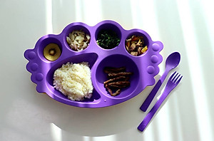 Bộ khay ăn dặm an toàn - Set khay thiên thần em bé đế dính 7chi tiết UINLUI