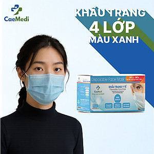 Khẩu trang y tế CAEMEDI 4 lớp Xanh cao cấp, kháng khuẩn, lọc bụi bẩn đạt chuẩn BFE, FDA xuất khẩu Châu Âu - Hộp 50 cái