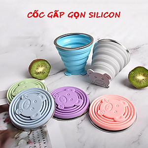 Cốc Gấp Gọn Silicon KUNBE Có Nắp Đậy Dây Treo Tiện Lợi