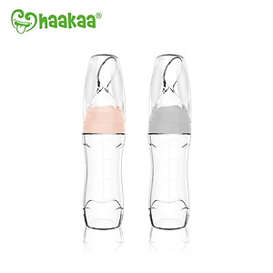 Bình thìa ăn dặm cho bé 120ml Haakaa. Chất liệu silicone cấp thực phẩm cao cấp, an toàn. Không chứa BPA, PVC và phthalate. Hỗ trợ bé ăn dặm hiệu quả