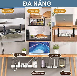 Khay đỡ ổ điện dây điện gắn dưới bàn kệ bằng kim loại thép không cần đục lỗ 40x16x15cm Legaxi