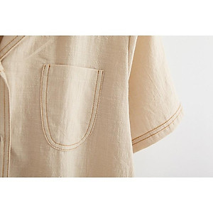 Áo sơ mi nữ thô đũi viền cổ, áo kiểu nữ cộc tay cổ vest viền chỉ freesize s21