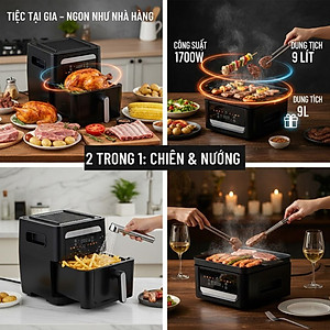 Nồi Chiên Không Dầu Kèm Vỉ Nướng 2-in-1 Mishio MK407: Nâng Tầm Món Ngon, Tiện Lợi Vượt Trội - hàng chính hãng