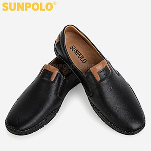 Giày Mọi, Giày Lười Nam Da Bò SUNPOLO SU5059 Năng động (Đen)