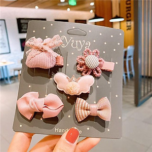 Set 5 kẹp tóc bé gái phong cách Hàn Quốc đáng yêu, xinh xắn