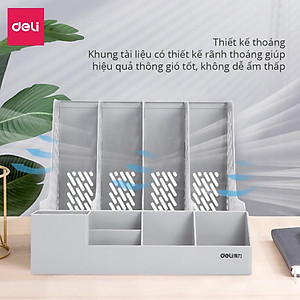 Set giá tài liệu 4 ngăn kèm hộp bút Deli  - Xanh Dương/ Xám/ Đen -  78981