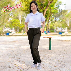 Quần tây nữ màu xanh đen Amazing lưng vừa, 1 nút, dáng suông, ống đứng, chất liệu tuyết mưa dày, mềm, không nhăn