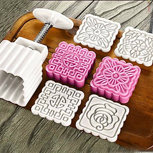 Khuôn Làm Bánh Trung Thu, Phục Linh Mini, Ép Tay Lò Xo Thông Minh, Tiện Lợi- Có 4 Mặt Hoạ Tiết Ngẫu Nhiên - hàng Loại 1 - Chính Hãng MINIIN