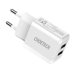 Cóc củ sạc nhanh Dual USB hiệu CHOETECH C0030 cho điện thoại / máy tính bảng hỗ trợ sạc nhanh 5V-2A trang bị chip bảo vệ thông minh, thiết kế nhỏ gọn - Hàng chính hãng