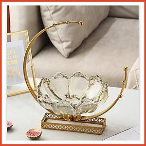 Đĩa Đựng Bánh Kẹo Hoa Quả Vầng Trăng Bằng Thủy Tinh Khung Mạ Vàng Sang Trọng Hàng Loại 1- Hàng Chính Hãng MINIIN