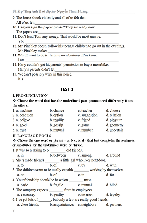 Bài Tập Tiếng Anh 11 Có Đáp Án - KV 	