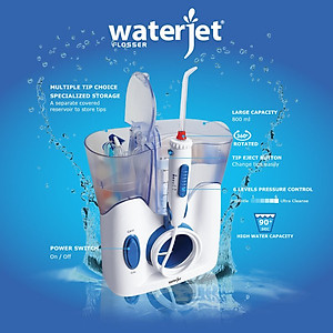 Máy tăm nước gia đình Waterjet Flosser Ultra (12 đầu tăm, dùng được cho người niềng răng, có đầu cạo lưỡi, đầu hút mũi) - Bảo hành 12 tháng