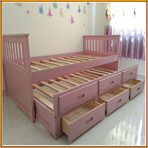 Giường 2 tầng Tundo kèm ngăn kéo tiện dụng màu hồng